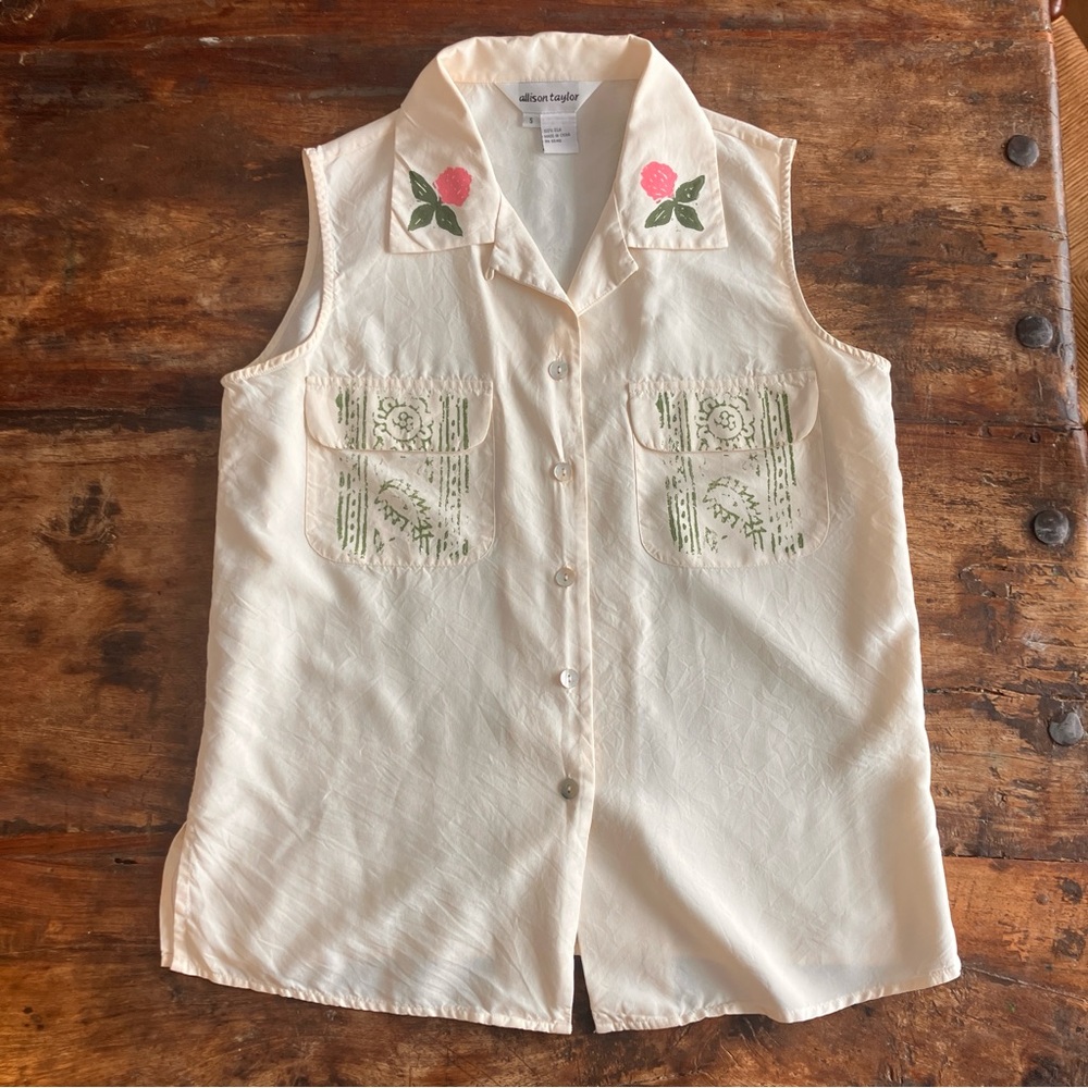 Hand block printed Silk Vintage Button down tank